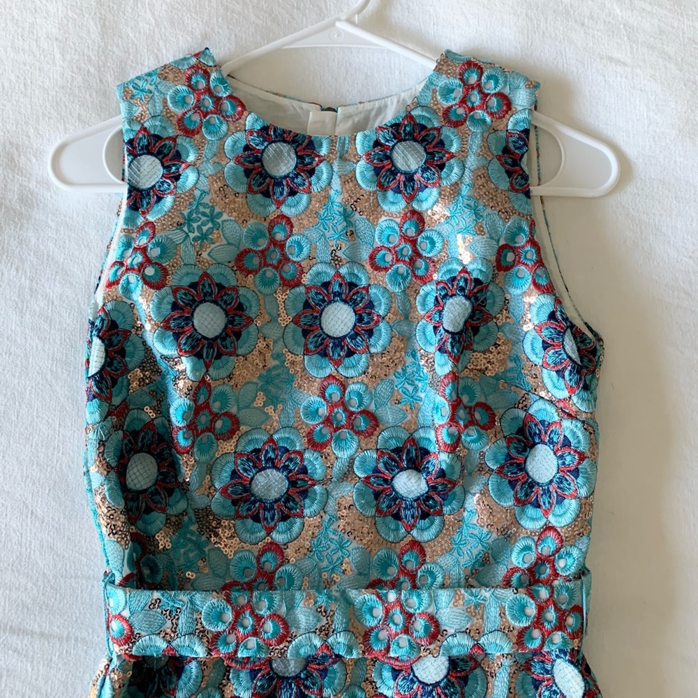 Manoush Turquoise Red Gold Sequin Cocktail Dress - Picture 3 of 4